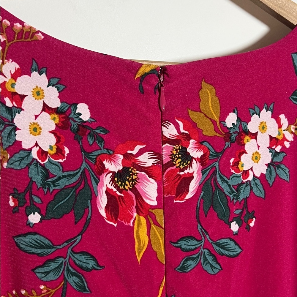 LOFT Fuchsia Pink Floral Short Sleeve Dress Back Zipper Size 18 - Picture 5 of 7